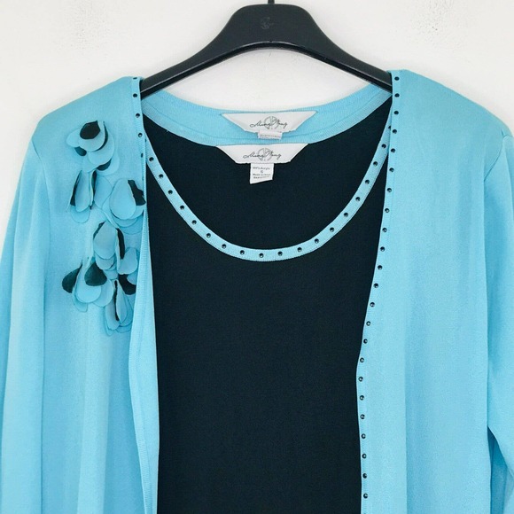 Ming Wang Womens Small Jacket Tank Set Black Blue Studded Shoulder Pad Flaw BQ28 - Picture 2 of 8